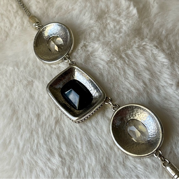 BRIGHTON|Black Onyx Clear Crystal Silver Tone 16-18” adjustable - Picture 7 of 13